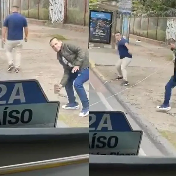 Dos hombres causan destrozos en vehículo Sitp luego de discutir con conductor en Bogotá. Aparentemente, por haber invadido el carril exclusivo.