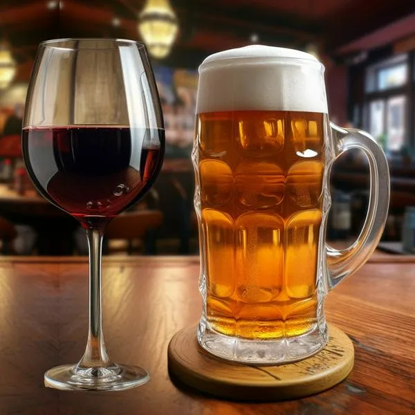 Copa de vino y cerveza en nota sobre cuál tiene más calorías
