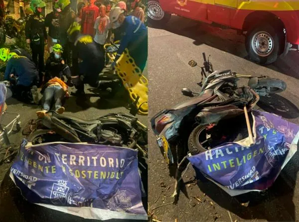 Propaganda abandonada de la Alcaldía de Itagüí causó accidente a motociclistas 