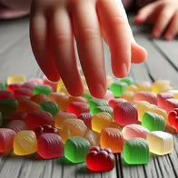 Imagen ilustrativa de una niña comiendo gomitas.