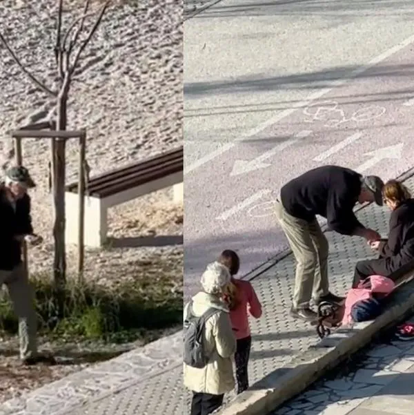Adulto mayor le lleva agua del mar a su esposa porque ella no puede caminar. Video se hace viral en redes.