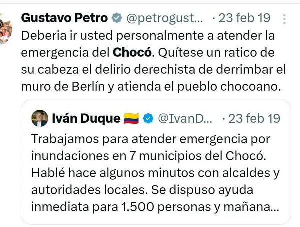 “Debería ir a atender la emergencia en Chocó”: reviven trino de Petro criticando a Duque y le reclaman por estar en Guatemala