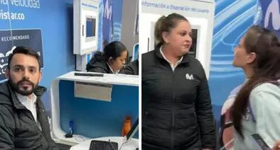 Momento en el que un cliente es insultado por asesores de Movistar en Mallplaza de Bogotá. Sin embargo, él atacó primero.