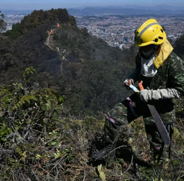 Socorristas durante los cerros de Bogotá, haciendo labores de apagar incendios