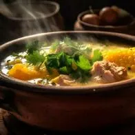 Foto de ajiaco, en nota de cuáles ingredientes de ese platillo que ayudan a salud y cuántas calorías tiene un plato
