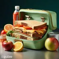 Lonchera saludable para el colegio de los niños. Frutas frescas, vegetales, granos enteros, snack saludables, bebidas sin azúcar y más.