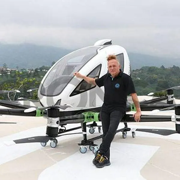 Primer dron tripulado en Colombia que fue traído a Armenia por empresario que convenció a empresa de China de hacerlo en el país.