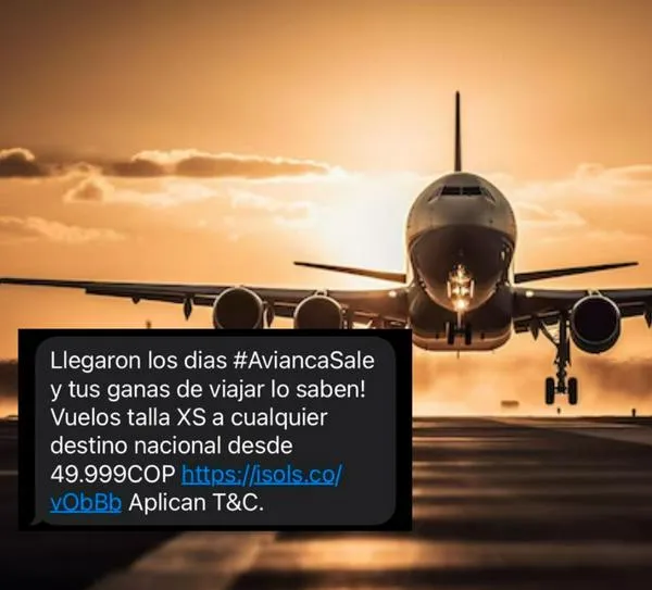 Estafa a nombre de Avianca: mensaje de texto que ofrece vuelos baratos es falso
