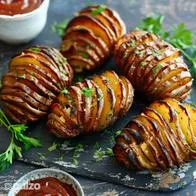 Receta de papas en acordeón con salsa BBQ. Conozca los pasos y las instrucciones para hacerlos en casa y que le queden deliciosos. 