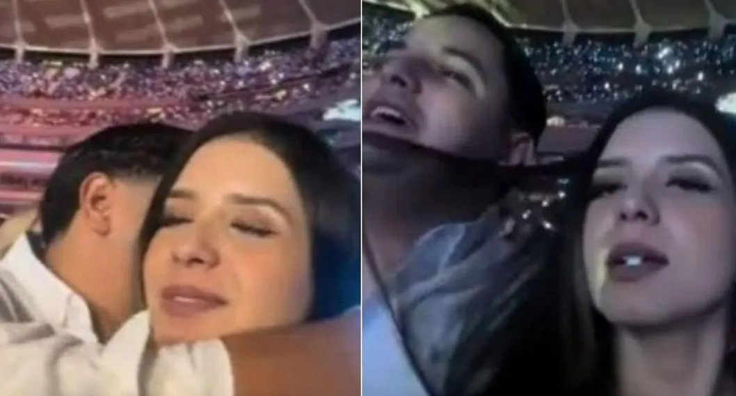 Momento en el que la pareja fue captada en un concierto de Luis Miguel donde, al parecer, la mujer estaba incomoda por los cariños de su novio