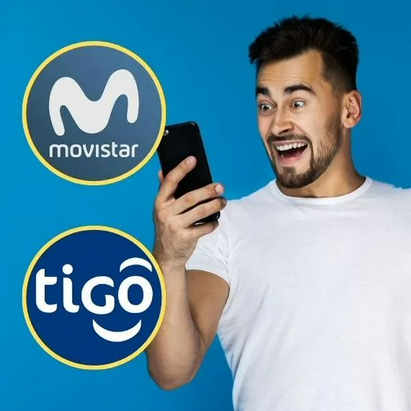 Usuario de celular feliz para representar el anuncio de Tigo y Movistar para tener una red compartida. Solo falta una firma