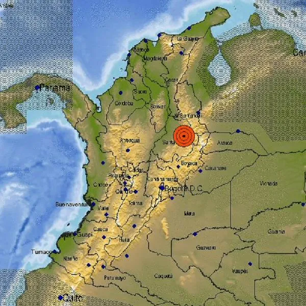 Ubicación del temblor del 21 de febrero de 2024 en Colombia.