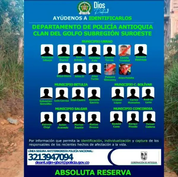 Policía reveló el cartel de los 42 presuntos delincuentes más buscados en Antioquia