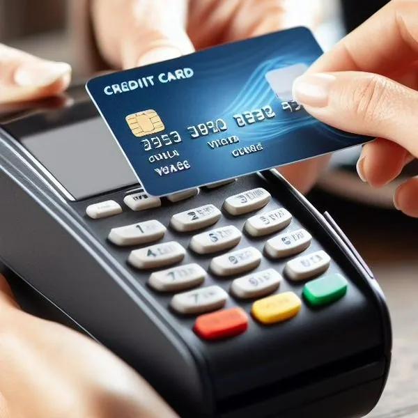 Imagen ilustrativa de un pago con tarjeta de crédito mediante datáfono.