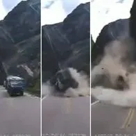 Video | En un deslizamiento roca cayó sobre un camión destruyéndolo totalmente