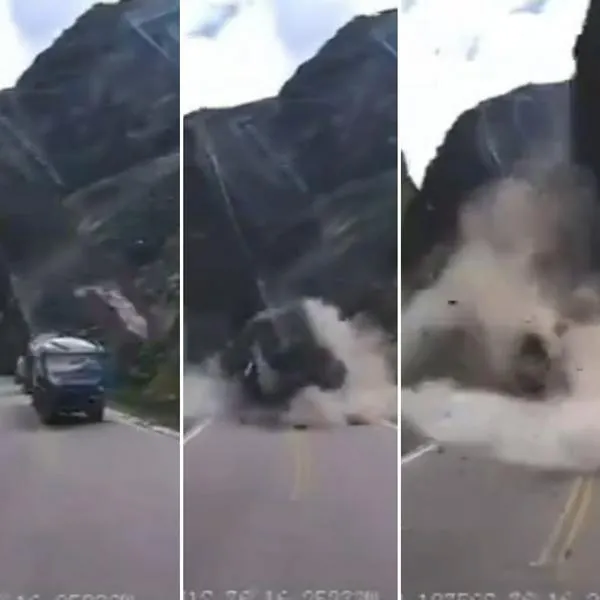 Video | En un deslizamiento roca cayó sobre un camión destruyéndolo totalmente