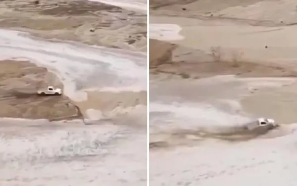 Video | “Rápido y Furioso”: conductor se salvó de un desprendimiento de agua