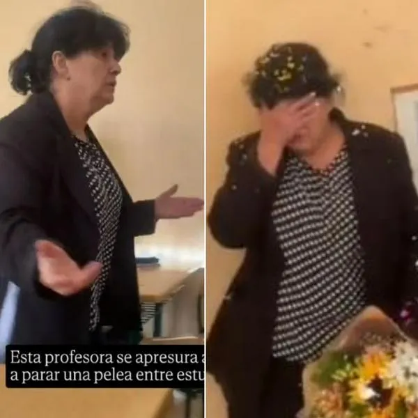 Un grupo de estudiantes en España, decidieron fingir una pelea y pegarle un susto a su profesora para luego darle emotivo regalo. No lo podía creer.