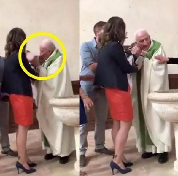 (Vídeo) ¿Lloraba mucho? En pleno bautizo, sacerdote golpea a un bebé