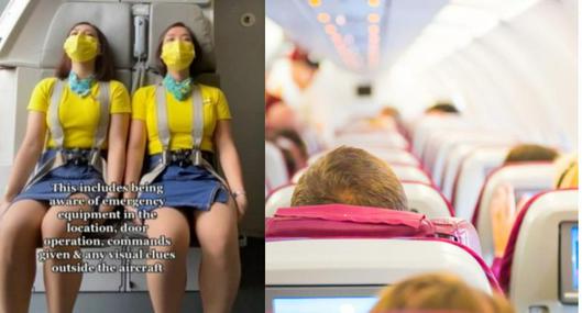 Una azafata se volvió viral en redes sociales al explicar motivo detrás de rara posición que adopta para sentarse durante los vuelos.