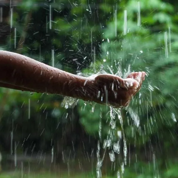 Foto de persona en llovizna, en nota de cuánto tiempo se puede guardar el agua de lluvia.
