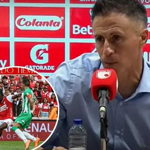 Pablo Peirano, técnico de Santa Fe, que se quejó del arbitraje por el gol que le anularon a su equipo en el partido contra Nacional.