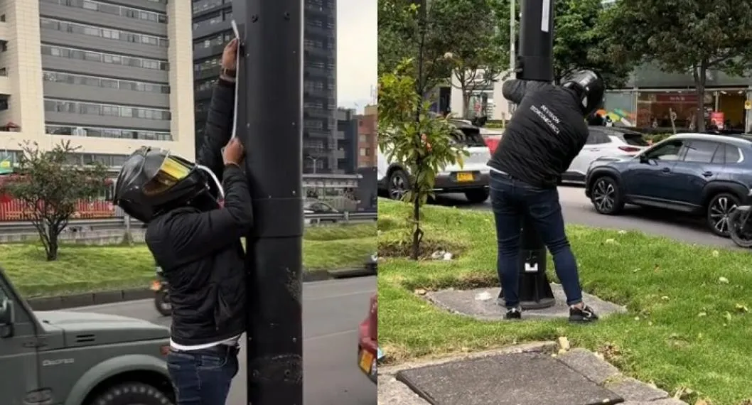 Cámaras de fotomultas en Bogotá están siendo tapadas con cintas por un hombre