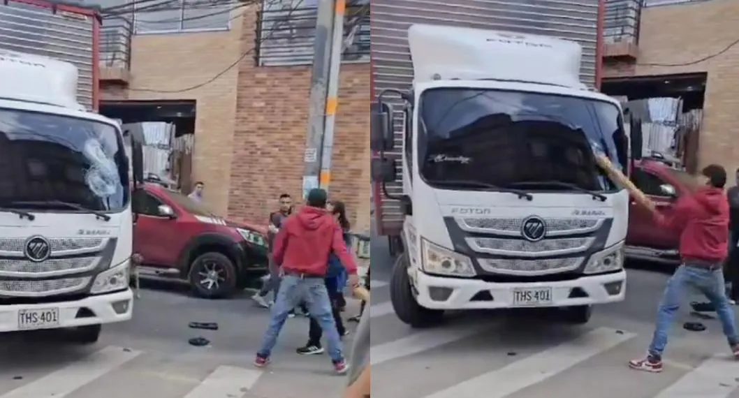 Camionero y conductor pelearon en Bogotá: camión fue atacado con palos y piedras