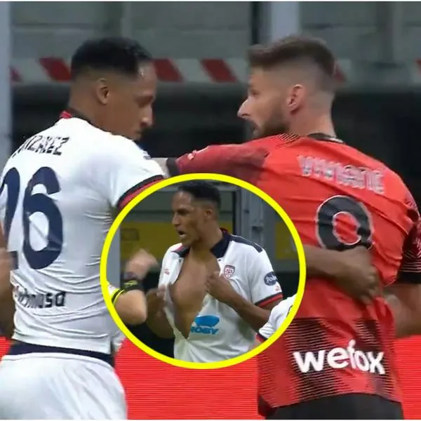 Yerry Mina tuvo cruce con Olivier Giroud y terminó con la camiseta rota: hay video