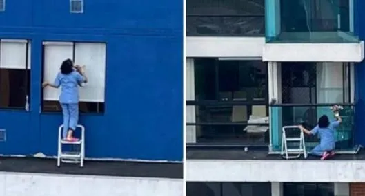 Bogotá hoy: video viral de mujer limpiando vidrios desde un piso 23