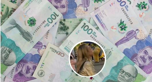 Foto de billetes colombianos y entrevistada viral, en nota de mujer en TikTok afirmó que solo sale con hombres que ganen 30 millones de pesos