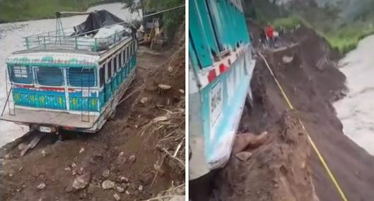 En Cauca, bus con pasajeros a bordo estuvo a punto de caer al río Páez por una imprudencia