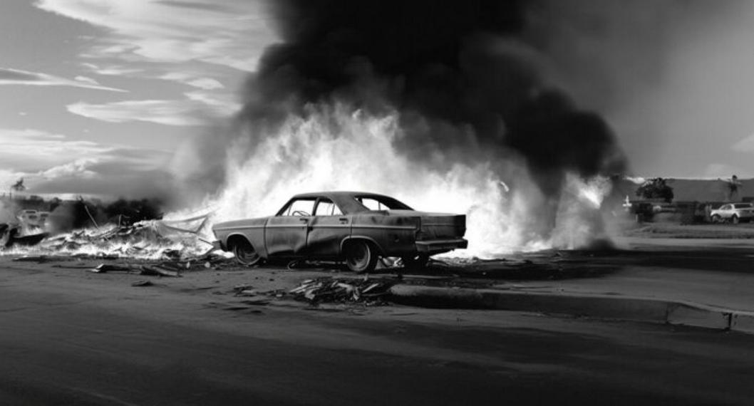 Foto de carro en llamas. En relación con carros bombas en Colombia.