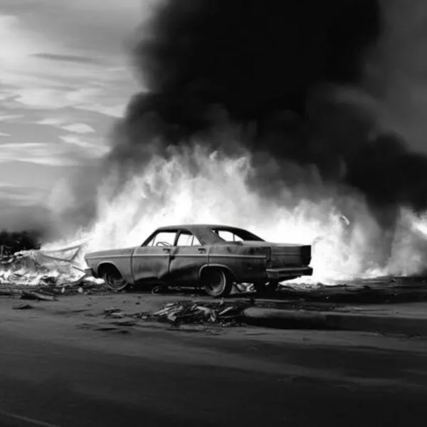 Foto de carro en llamas. En relación con carros bombas en Colombia.