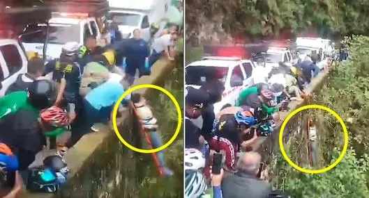 Mujer que cayó de moto al Salto del Tequendama y fue rescatada con vida.