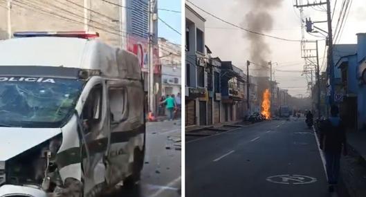 Así se vio el atentado con una moto bomba en Jamundí, donde 2 policías resultaron heridos