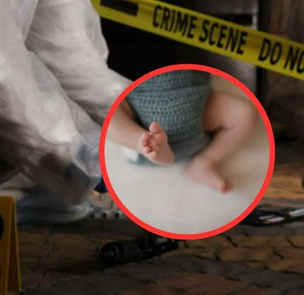 Escena del crimen y foto de bebé.  En relación con menor encontrado muerto en Bogotá. 