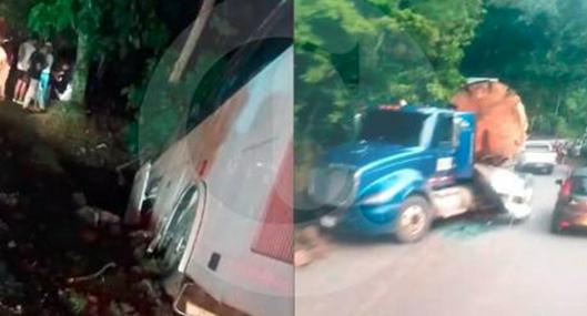 Por esquivar derrumbe, un bus acabó en un barranco en la vía a la Costa, en Tarazá: hubo siete heridos