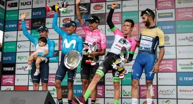 Foto de Nairo Quintana, Egan Bernal y Rigoberto Urán, en nota de qué ciclista de Colombia gana más dinero