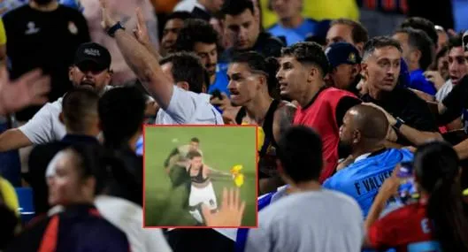 Darwin Núñez, en la pelea con hinchas de la Selección Colombia, intentó darle con una silla a los simpatizantes.