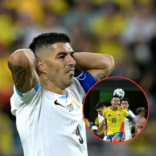 Luis Suárez le dio abrazo a James Rodríguez al final del partido Colombia Uruguay