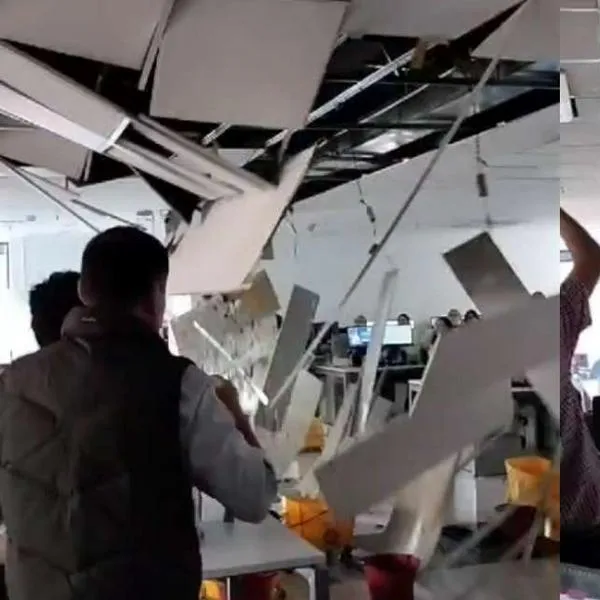 Fotos de accidente en oficina de Colpensiones, en nota sobre video en Colpensiones de techo que cayó en sede de Bogotá, dónde fue y qué pasó
