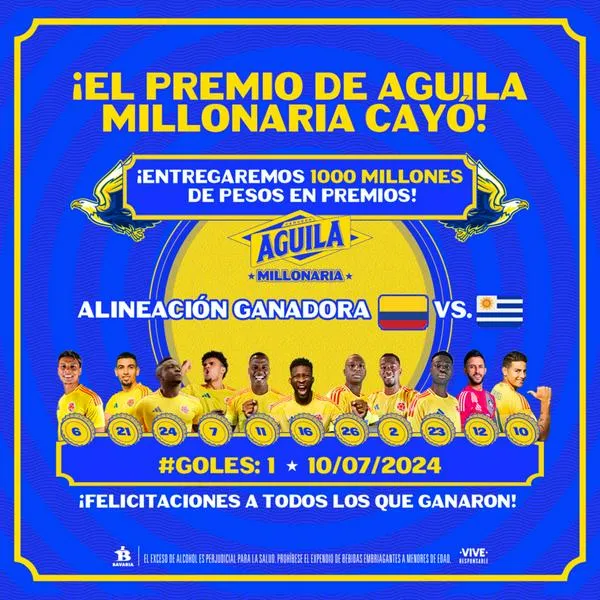 Aguila Millonaria: cómo participar y ganar adivinando la alineación de la Selección Colombia durante el himno en la gran final de la Copa América.