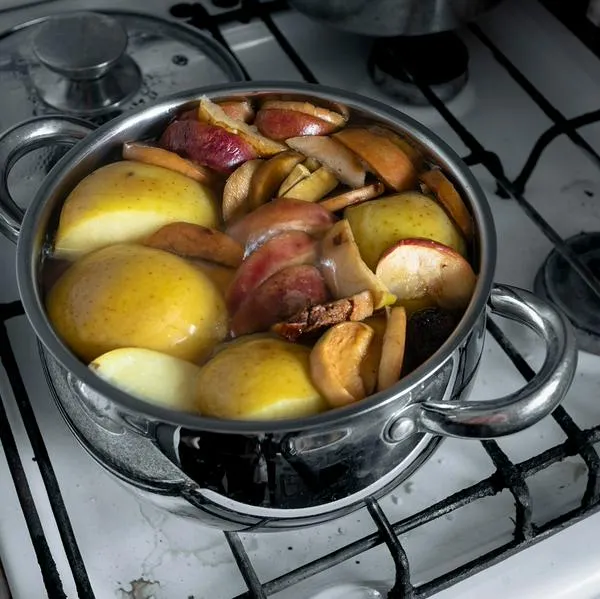 Comida en olla de aluminio