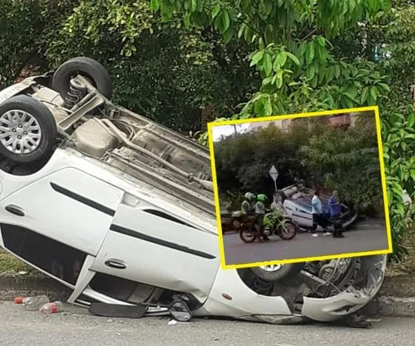 Aparatoso accidente en Cali: un vehículo se volcó y estuvo a punto de caer al canal de aguas lluvias