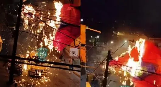 Medellín: caída de globo con pólvora sobre cables de luz casi causan un incendio