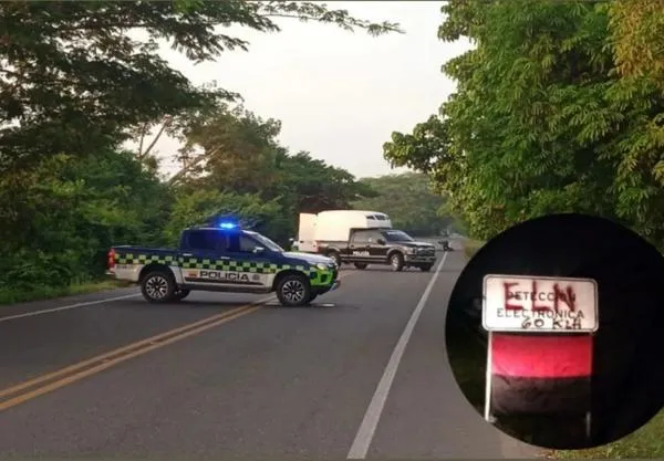 Cuelgan bandera del ELN en señal de fotomulta cerca de peaje de Sabanagrande, Atlántico