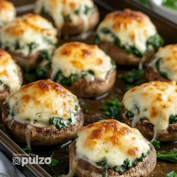 Champiñones rellenos de queso crema y espinaca.