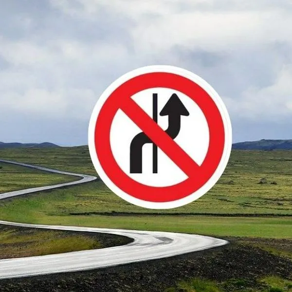 Foto de carretera y señalización, en nota de qué significa la señal de tránsito con flecha curva y franja roja en diagonal