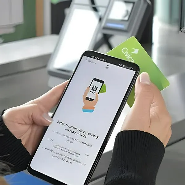 Persona revisando su celular con la tarjeta Cívica de Medellín